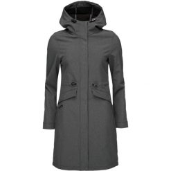 Kurtka Softshell Lunara dla Kobiet - Wodoodporna i Oddychająca. Szare kurtki sportowe damskie YOA, bez wzorów, z softshellu, bez ramiączek, bez kaptura, trekkingowe. Za 361.99 zł.