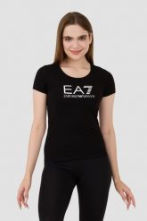 EA7 Czarny t-shirt. Czarne t-shirty damskie EA7 Emporio Armani, xs, bez wzorów, bez kołnierzyka, bez ramiączek. W wyprzedaży za 228.99 zł.