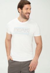 Męski t-shirt z napisem i grafiką T-LINER. Białe t-shirty męskie Volcano, m, bez wzorów, z bawełny, bez kołnierzyka, bez ramiączek. Za 59.99 zł.