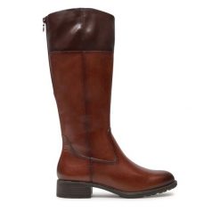 Kozaki Tamaris. Brązowe kozaki damskie Tamaris, bez wzorów, bez obcasa, na płaskiej podeszwie, bez zapięcia. Za 649.99 zł.