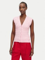 Tommy Hilfiger Kardigan WW0WW50075 Różowy jasny Slim Fit. Czerwone kardigany damskie Tommy Hilfiger, xl, bez wzorów, z bawełny, bez kołnierzyka. Za 529.99 zł.