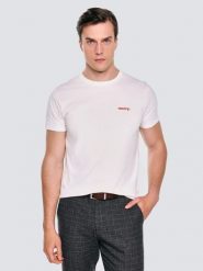 Koszulka męska z niewielkim nadrukiem na piersi biała Karr 100. Białe t-shirty męskie BIG STAR, l, bez wzorów, z bawełny, bez kołnierzyka, bez ramiączek. Za 99.99 zł.