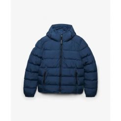 Kurtka z kapturem Superdry. Niebieskie kurtki sportowe męskie Superdry, l, bez wzorów, z materiału, z kapturem. Za 455.50 zł.