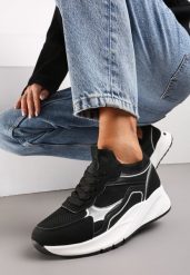 Czarne Sznurowane Sneakersy na Grubej Podeszwie z Błyszczącymi Wstawkami Nithirela. Czarne obuwie sportowe damskie Renee, bez wzorów, bez zapięcia. Za 109.99 zł.