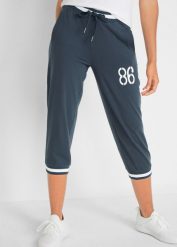 Spodnie joggingowe 3/4 z mieszanki bawełny. Czarne spodnie sportowe damskie bonprix, bez wzorów, z bawełny, sportowe, na fitness i siłownię. Za 79.99 zł.