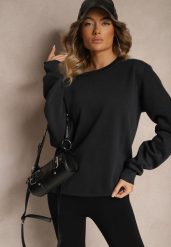 Granatowa Bluza z Bawełną i Ściągaczami przy Rękawach Ravemi. Niebieskie bluzy damskie Renee, na zimę, l, bez wzorów, z bawełny, casualowe, bez ramiączek, bez kaptura. Za 34.99 zł.