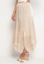 Beżowa Rozkloszowana Spódnica Ozdobiona Błyszczącą Nitką Lumerice. Brązowe spódnice damskie Born2be, na co dzień, m, bez wzorów, eleganckie, maxi, rozkloszowane. Za 84.99 zł.