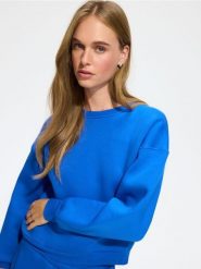 Bluza z bawełną - niebieski. Niebieskie bluzy damskie Reserved, l, bez wzorów, z bawełny, bez ramiączek, bez kaptura. Za 119.99 zł.