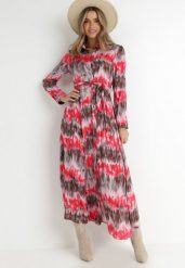 Czerwona Sukienka Nephohsa. Czerwone sukienki damskie Born2be, l, bez wzorów, z materiału, eleganckie, bez kołnierzyka, bez ramiączek, maxi, koszulowe. Za 79.99 zł.