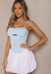 Jasnoniebieski Top Gorsetowy z Wiskozą i Usztywnionymi Miseczkami Eviness. Niebieskie topy damskie Renee, m, bez wzorów, z wiskozy, eleganckie, bez kołnierzyka, bez ramiączek. Za 54.99 zł.