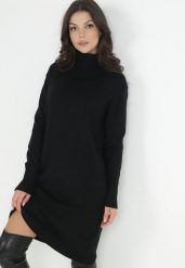 Czarna Pudełkowa Sukienka Dzianinowa z Golfem Chissa. Czarne sukienki damskie Born2be, na jesień, bez wzorów, z dzianiny, bez kołnierzyka, bez ramiączek, midi. Za 99.99 zł.