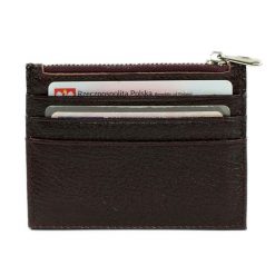 Skórzany portfel na karty z zamkiem etui slim Solier SW42 RED. Czerwone portfele męskie bez wzorów, z materiału. Za 38.99 zł.