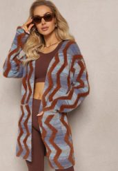 Niebiesko-Brązowy Luźny Kardigan Niezapinany w Geometryczny Print Sheshy. Niebieskie kardigany damskie Renee, bez wzorów, z dzianiny, eleganckie, bez kołnierzyka. Za 119.99 zł.