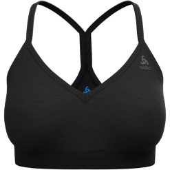 Biustonosz damski ODLO Merino Soft Sport Bra. Czarne bielizna sportowa damska ODLO, xs, bez wzorów, z wełny. Za 229.99 zł.