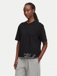 KARL LAGERFELD T-Shirt B3W17065 Czarny Regular Fit. Czarne t-shirty damskie KARL LAGERFELD, xl, bez wzorów, z bawełny, bez kołnierzyka, bez ramiączek. Za 529.99 zł.