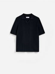 Bawełniany sweter polo - czarny. Czarne swetry męskie Reserved, l, bez wzorów, z bawełny, bez kołnierzyka, bez ramiączek. Za 129.99 zł.