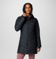 Kurtka uniwersalna damska Columbia Heavenly. Czarne kurtki sportowe damskie Columbia, na zimę, l, bez wzorów, z materiału, bez ramiączek, z kapturem, trekkingowe. Za 785.35 zł.
