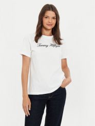 Tommy Hilfiger T-Shirt Script WW0WW43459 Écru Regular Fit. T-shirty damskie Tommy Hilfiger, s, bez wzorów, z bawełny, bez kołnierzyka, bez ramiączek. Za 119.99 zł.