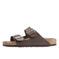 Klapki turystyczne uniseks Birkenstock Arizona 51701. Brązowe klapki męskie Birkenstock, bez wzorów, z materiału, bez zapięcia. Za 349.00 zł.