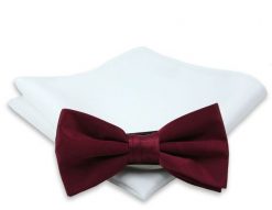Bordowa Mucha Gładka, Jednokolorowa + Biała Poszetka - Chattier, Męska. Czerwone krawaty i muchy Chattier, bez wzorów, eleganckie. Za 59.00 zł.