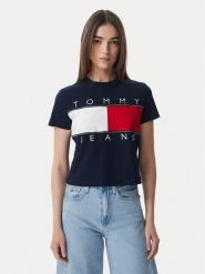 Tommy Jeans T-Shirt Flag DW0DW22818 Granatowy Regular Fit. Niebieskie t-shirty damskie Tommy Jeans, xl, bez wzorów, z bawełny, bez kołnierzyka, bez ramiączek. Za 209.99 zł.