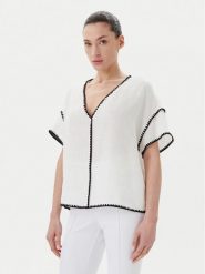 ICONA Bluzka RP5LE004 Biały Relaxed Fit. Białe bluzki damskie ICONA, bez wzorów, ze lnu, bez kołnierzyka, bez ramiączek. Za 349.99 zł.