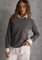 Ciemnoszara Casualowa Bluza z Bawełną Akko. Szare bluzy damskie Renee, l, bez wzorów, z bawełny, casualowe, bez ramiączek, bez kaptura. Za 44.99 zł.