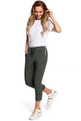 Zielone Dresowe Spodnie 7/8 z Lampasem. Zielone spodnie dresowe damskie MOE, bez wzorów, z bawełny. Za 267.90 zł.