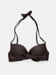 Góra od bikini typu bandeau z marszczeniem - brązowy. Brązowe stroje kąpielowe damskie Sinsay, bez wzorów. Za 29.99 zł.