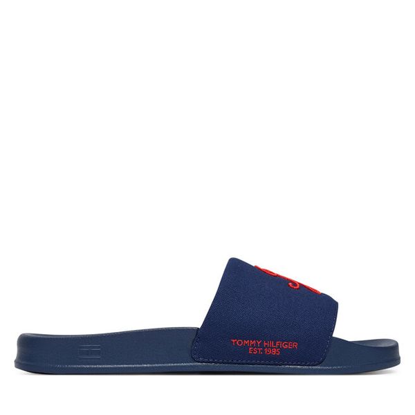 Klapki Tommy Hilfiger. Niebieskie klapki męskie Tommy Hilfiger, bez wzorów, bez zapięcia. Za 161.99 zł.