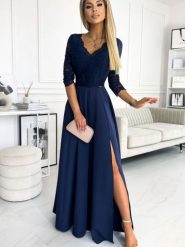 Sukienka Model Amber 309-6 Navy - Numoco. Niebieskie sukienki damskie Numoco, na co dzień, l, bez wzorów, z elastanu, eleganckie, bez kołnierzyka, plus size, bez ramiączek, maxi, proste. Za 726.43 zł.