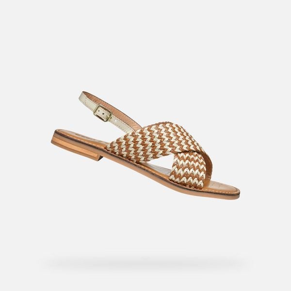 Sandały GEOX D MADDALUSIAC Brązowy. Brązowe sandały damskie Geox, bez wzorów, ze skóry, bez obcasa, bez zapięcia. Za 221.99 zł.