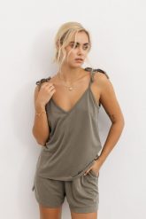 TOP KELLY KHAKI L - Flawless. Brązowe topy damskie Flawless, l, bez wzorów, wakacyjne, bez kołnierzyka, bez ramiączek. Za 95.00 zł.