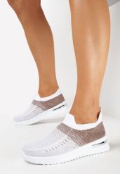 Biało-Beżowe Wsuwane Buty Sportowe z Elastyczną Cholewką z Efektem Ombre Erimla. Białe obuwie sportowe damskie Born2be, bez wzorów, bez zapięcia. Za 49.99 zł.
