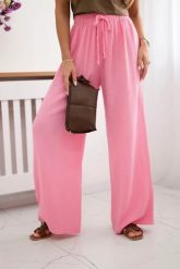 Spodnie muślinowe z szeroką nogawką jasno różowe. Czerwone spodnie materiałowe damskie KESI, na lato, bez wzorów, z bawełny, biznesowe, plus size. Za 150.52 zł.