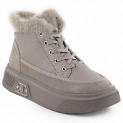 Skórzane botki na platformie z futerkiem beżowe Cambell 25-19352. Brązowe botki damskie Cambell, bez wzorów, ze skóry, bez obcasa, na platformie, bez zapięcia. Za 135.99 zł.