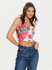 Guess Top W5RH26 WGLO2 Kolorowy Regular Fit. Topy damskie Guess, xs, z aplikacjami, z syntetyku, bez kołnierzyka, bez ramiączek. Za 239.99 zł.