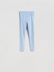 Legginsy z marszczeniem - jasnoniebieski. Niebieskie legginsy damskie Reserved, bez wzorów, z dzianiny. Za 119.99 zł.