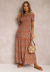 Pomarańczowo-Niebieska Sukienka z Wiskozy Tariya. Brązowe sukienki damskie Renee, m, z aplikacjami, z wiskozy, boho, bez kołnierzyka, bez ramiączek, maxi. Za 54.99 zł.