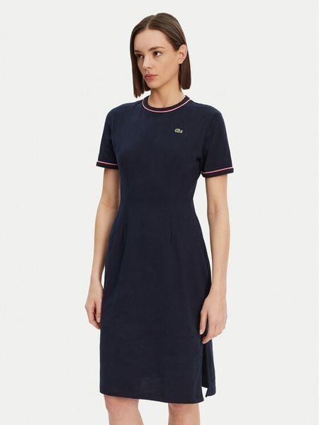 Lacoste Sukienka codzienna EF9988 Granatowy Slim Fit. Niebieskie sukienki damskie Lacoste, na co dzień, bez wzorów, z bawełny, bez kołnierzyka, bez ramiączek, proste. Za 339.99 zł.