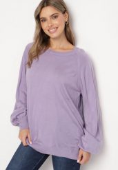 Fioletowy Sweter o Kroju Oversize z Szerokimi Ściągaczami Nittia. Fioletowe swetry nierozpinane damskie Born2be, m, bez wzorów, biznesowe, bez kołnierzyka, bez ramiączek. Za 89.99 zł.