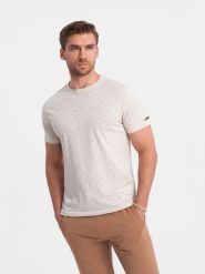 T-shirt męski fullprint z kolorowymi literami - jasnobeżowy V1. Brązowe t-shirty męskie Ombre Clothing, l, bez wzorów, z bawełny, bez kołnierzyka, bez ramiączek. W wyprzedaży za 24.99 zł.