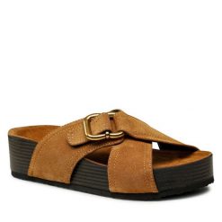 Klapki GINO ROSSI. Brązowe klapki damskie Gino Rossi, bez wzorów, bez obcasa, bez zapięcia. Za 299.99 zł.