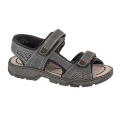 Sandały Męskie Logo Skóra Syntetyczna. Szare sandały męskie Rieker, bez wzorów, ze skóry, sportowe, bez zapięcia. Za 388.99 zł.