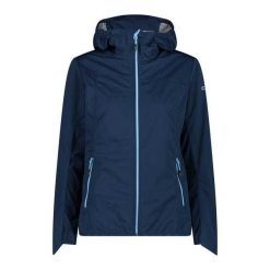 Kurtka przeciwdeszczowa damska z kapturem CMP. Niebieskie kurtki sportowe damskie CMP, bez wzorów, bez ramiączek, z kapturem, trekkingowe. Za 422.00 zł.