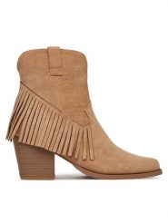 DeeZee Kowbojki HX19051-199 Beżowy. Brązowe botki damskie DeeZee, bez wzorów, z materiału, bez obcasa, na słupku, bez zapięcia. Za 149.99 zł.