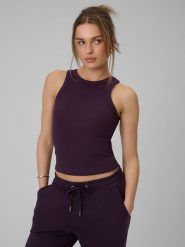 4F Top slim z prążkowanej dzianiny damski - fioletowy S. Fioletowe topy damskie 4F, l, bez wzorów, z dzianiny, bez kołnierzyka, bez ramiączek. Za 49.99 zł.