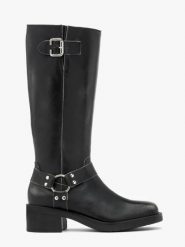 Czarne kozaki biker boots ze skóry licowej. Szare kozaki damskie Ryłko, bez wzorów, ze skóry, bez obcasa, na obcasie, bez zapięcia. Za 699.99 zł.