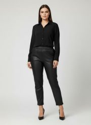 Eleganckie czarne spodnie BengaMetallic04 7/8 o kroju slim fit PLUS SIZE XXL OVERSIZE JESIEŃ. Czarne spodnie materiałowe damskie Moda Size Plus Iwanek, na jesień, bez wzorów, z elastanu, biznesowe, plus size. Za 199.90 zł.