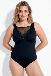 Damskie Strój kąpielowy ozdobne ramiączka miękkie miseczki podszewka z siateczki. Czarne stroje kąpielowe damskie Ulla Popken, plus size, bez wzorów, z elastanu. Za 279.99 zł.